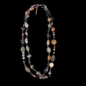 Vintage Chunky Beaded & Filigree Beaded Double Strand Adjustable Long Necklace.